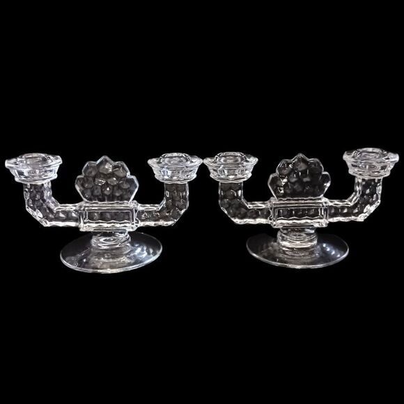 Fostoria American Clear Candlesticks Glass Double Holders Vintage Art Deco Pair. - Picture 13 of 16